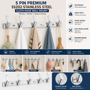 Perchero de Pared Moderno de Acero Inoxidable con 4 Ganchos, Resistente a la Oxidación, para Toallas, Batas, Ropa, Bolsas, Organizador para Cocina y Baño - Product Image 6
