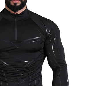 Custom Mens <b>Black</b> Graphic Quarter Zip <b>Long</b> <b>Sleeve</b> Compression Shirt Slim <b>Gym</b> Training <b>Top</b> Athletic Sportswear Fitness Base Layer - Product Image 5