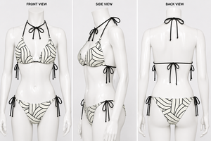 Custom Plus Size Women Bandeau Geometric Print Halter <b>Bikini</b> <b>Set</b> Tie Side <b>String</b> Front Stretch Polyester Breathable Two Piece - Product Image 5