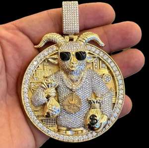 Colgante de Lujo con Forma de Diamante, Diseño de Bolsa de Dinero con Cabra del Diablo, Chapado en Oro de 18K, Moissanita Blanca, Joyería Hip Hop, Amuleto Brillante - Product Image 2