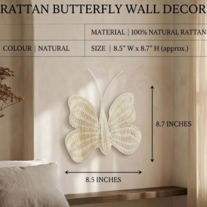 Décoration murale en rotin en forme de papillon, faite à la main, pour la décoration de la maison, du salon, de la chambre, de la chambre d'enfant et pour les décorations de fête. - Product Image 2