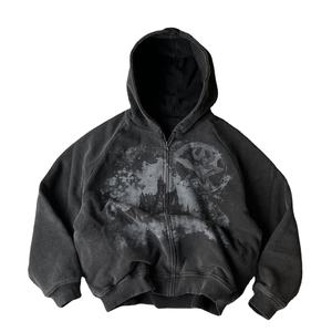 Pull à capuche à fermeture éclair en éponge française pour hommes Streetwear HipHop Sweatshirts Logo personnalisé col à capuche DTG lavé en usine - Product Image 1