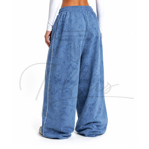 Pantalon de survêtement pour femme de haute qualité, style évasé et ample, en polaire légère, streetwear, taille élastique, poches latérales, 100% coton - Product Image 6