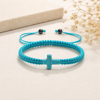Bracelet en corde avec breloque croix turquoise, tendance, unisexe, fait main, ajustable, bijoux, cadeau, vente en gros