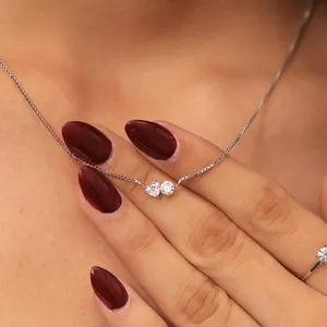 Collier de haute qualité en or blanc avec diamant de laboratoire, collier élégant en pierre, collier fin en forme de cœur et rond. - Product Image 4