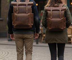Mochila de Cuero Genuino con Parte Superior Enrollable, Estilo Vintage, para Viajes, con Correas Ajustables, LTBP-0035 - Product Image 4