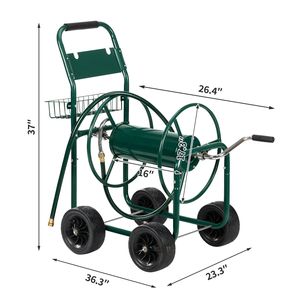 Carrello a quattro ruote in ferro verde scuro per tubi e avvolgitubo da giardino (Codice 04822659) - Product Image 4