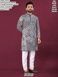 Kurta pour homme Regal Noir, style traditionnel, longueur au sol, coupe classique, séchage rapide - Product Image 5