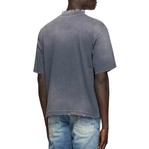 Men's Oversized Stand <b>Collar</b> <b>T</b>-<b>Shirt</b> Solid Color Washed Cotton Casual Short Sleeve Jersey Fit Regular Length - Product Image 4