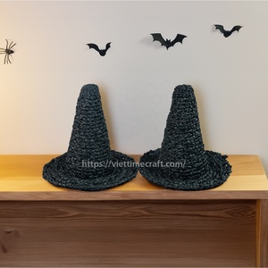 Adorno de Sombrero de Bruja de Paja para Halloween, Centro de Mesa, Decoración Rústica Hecha a Mano para Chimenea con Detalle de Murciélago - Product Image 4