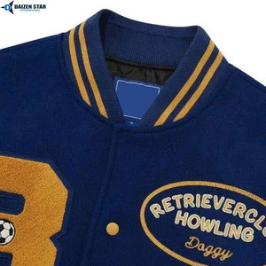 Custom Solid Letterman Varsity Jacket Woolen <b>Fabric</b> Leather Sleeves Eco-Friendly Breathable Windproof Unisex Winter Streetwear - Product Image 4