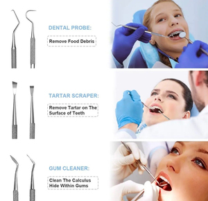 Kit d'examen dentaire professionnel 6 pièces en acier inoxydable certifié CE A+ pour le nettoyage des dents, le remplissage et la construction de bridges osseux - Product Image 5