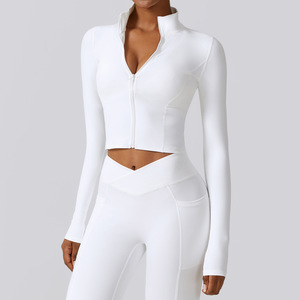 Women's <b>Black</b> <b>Long</b> <b>Sleeve</b> Zip-Up <b>Crop</b> <b>Top</b> High Waist Leggings Sporty Fitness Wear Breathable Knitted Set - Product Image 5