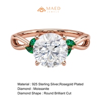 Bague en Moissanite à Coupe Ronde, Or Rose, Bijou pour Femme, Pierre Verte, Motif Feuille, Cadeau de Mariage, Bijoux de Mode, Fins et Élégants