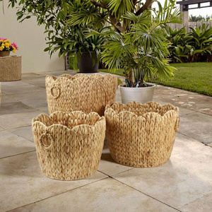 Natural Rattan Storage Baskets Set Scalloped Edge Rustic Design Multi-Purpose Organizer Bowl <b>Shape</b> Eco-Friendly Handwoven - Product Image 5