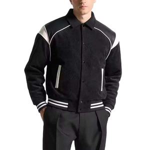 Men Varsity Jacket Sheep Fur Trim Leather Sleeves <b>Fleece</b> Lining Eco-Friendly Knitted Fabric Single Button Breathable Jacket - Product Image 1