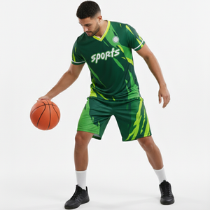 ชุดกีฬาฟุตบอลสีเขียว แห้งเร็ว ไม่เป็นขุย ชุดบาสเก็ตบอล เสื้อพร้อมกางเกงขาสั้น แบบสั่งทำพิเศษ พิมพ์ลายแบบ Sublimation Transfer - Product Image 1