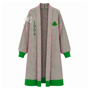 Alpha | Kapa | Alpha Sorority Women's Longline Herringbone Knit Duster <b>Cardigan</b> Open Front Embroidered Ribbed Cuff <b>Sweater</b> - Product Image 1