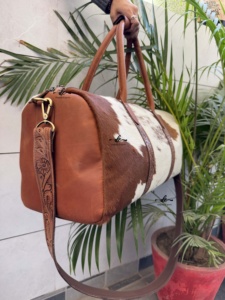 New Arrival Cowhide Leather Luggage <b>Bags</b> Hand Tooled Leather Handmade <b>Bag</b> Unisex Travel <b>Bag</b> Big Size Multi Uses Handbag - Product Image 2