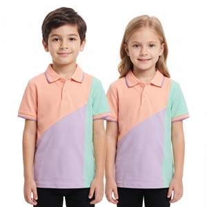 T-shirt unisexe pour enfants à col, trois couleurs, hauts décontractés, polo à blocs de couleur diagonaux, fournisseur de vêtements décontractés en gros - Product Image 5