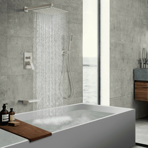 Male NPT 12 Inch <b>Shower</b> <b>System</b> Brushed Nickel Rain <b>Shower</b> Head Handheld <b>Shower</b> Spray Wall Mount Bath Hardware Set - Product Image 3