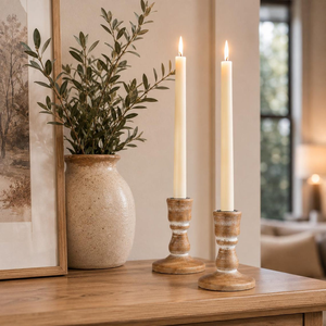 Ensemble de porte-bougies en bois, forme colonne, faits à la main, en bois massif naturel, supports pour bougies coniques, décoration d'intérieur - Product Image 3