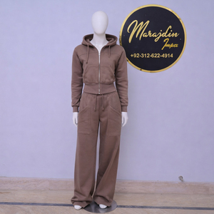 ชุดเซ็ตแทรคสูทผู้หญิงแบบสองชิ้น เสื้อฮู้ดซิปยาวปักลายผ้าฝ้ายฟลีซ สตรีทแวร์ กางเกงขายาวทรงหลวม สวมใส่สบายสำหรับฤดูหนาว - Product Image 2