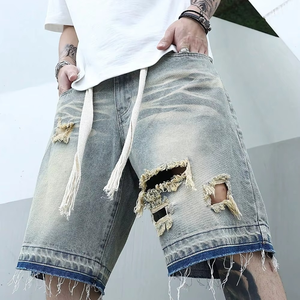 Men Summer Stretchy Denim Jeans Shorts For Men Cargo Casual Wide Leg <b>Elastic</b> Waist Ripped Cargo Baggy Shorts Y2k Streetwear Pant - Product Image 1
