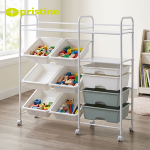 Multilayer <b>Rolling</b> Storage Cart with 6 Plastic Bins Metal Frame Organizer for Home Office Use Minimalist Design - Product Image 4