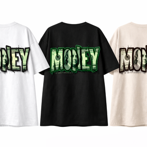 Camiseta Oversize con Estampado 'Rich Money', Cuello Redondo, Algodón con Lavado Ácido, Hombros Caídos, Transpirable y de Secado Rápido - Product Image 3