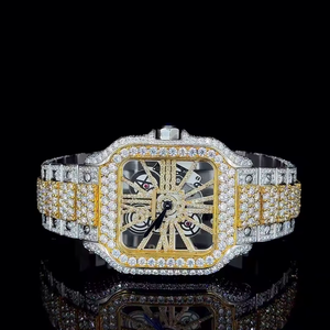 Fully Iced VVS Moissanite Diamond Luxury Analog Movement Stainless Steel Band <b>Watch</b> <b>Gold</b> Plated Antique Hip Hop Quartz - Product Image 4