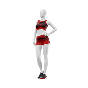 Conjunto Deportivo Personalizable para Mujer, Top Deportivo con Espalda Cruzada Estampado en Rojo y Negro con Pantalones Cortos a Juego, Transpirable, de Spandex y Poliéster - Product Image 1