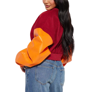 Street Wear Crop Varsity Women's <b>Jacket</b> Long Sleeve Short Length Windproof Breathable <b>Waterproof</b> Reversible Wool Canvas - Product Image 6