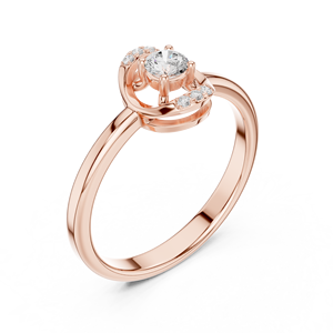 Anillo de Compromiso de Moissanita Redonda Brillante para Mujer - Chapado en Oro Rosa sobre Plata con Marco Ovalado y Piedra Decorativa - Product Image 4