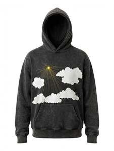 2026 Hip Hop Oversize Hoodie Sweatshirt <b>Men</b> Streetwear Breathable Graphic <b>Washed</b> Black Hooded Pullover Trendy Wholesale Apparel - Product Image 1