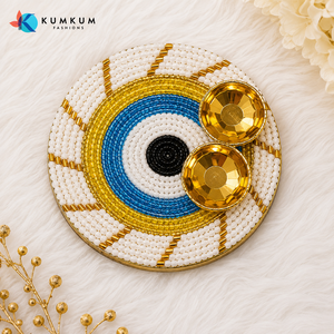 Plato de Haldi Kumkum con Ojo Turco, Hecho a Mano en India, para Pooja, Decoración Festiva para el Hogar o Templo, Regalo de Diwali, Recuerdo de Boda - Product Image 1