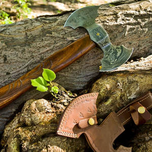 Hache à double tête en acier damas, artisanale, robuste, pour couper du bois, camping, chasse, usage extérieur - Product Image 2