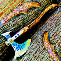 Jahangir Enterprise Hache Kratos God of War en acier à haute teneur en carbone forgé, hache à pizza large à dos plat, manche en bois de rose, pour usage industriel et bricolage