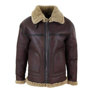 Chaqueta de aviador para hombre, de piel de oveja auténtica, estilo bomber, abrigo vintage de invierno con cuello de piel, cálido y duradero. - Product Image 1