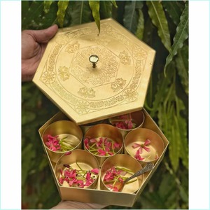 Most Demanded Golden Metal Spice Jar Set with 6 Compartments and Blue Mandala Design Durable Herb <b>Storage</b> Container - Product Image 2