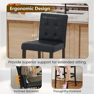 Set of 2 PVC Dining <b>Leather</b> Bar <b>Stools</b> with Solid Wood Legs - Product Image 5