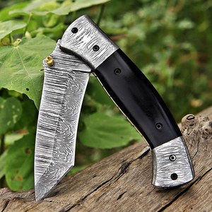 Couteau pliant artisanal en acier Damas avec verrouillage arrière, couteau de poche, couteau de chasse, couteau EDC, couteau d'extérieur, OEM, multifonctionnel, vente en gros, usine - Product Image 5