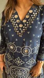 ชุดคุรตะผ้าฝ้ายพิมพ์ลายสำหรับผู้หญิง งานหนัก ทนทาน |   งานออกแบบคอเสื้อ |   ชุดพื้นเมืองที่สวมใส่สบาย |   ชุดลำลองประจำวันและชุดลำลองทั่วไป - Product Image 4