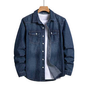 Chemises en jean personnalisées de haute qualité pour hommes, à manches courtes, amples et robustes, boutonnées - Product Image 1