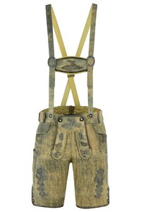 Shorts bavarois pour hommes, taille haute, motif floral brodé, fermeture boutonnée, longueur bermuda, en toile, style vintage - Product Image 3