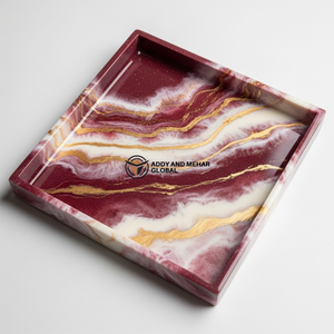 Plateau de service en résine bordeaux de qualité supérieure – Plateau décoratif fait main avec motif marbré - Product Image 6