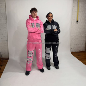 Custom Vintage Heavyweight 100% Cotton Jogging Set Zip-Up Acid Wash Chándal Sudadera con capucha Pierna recta pantalones de chándal acampanados - Product Image 5