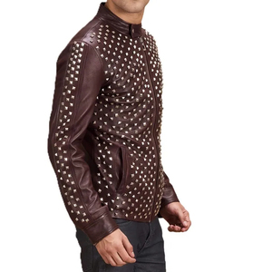 Veste en cuir pour homme, style motard, col rabattu, fermeture éclair, nouvelle édition, couture machine, veste en cuir tendance - Product Image 5