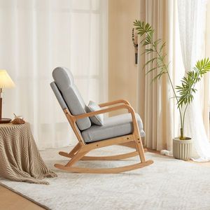 100*65*101cm High Back Indoor Rocking Chair Belt Waist Pillow <b>Log</b> Color Solid Wood Armrest Backrest Seat Frame Iron Living Room - Product Image 5