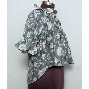 เสื้อท็อปสไตล์อินเดียลายดอกไม้หวานๆ วินเทจ คุณภาพสูงสำหรับผู้หญิง สไตล์เกาหลี เสื้อนอก ระบายอากาศได้ดี ผ้าฝ้าย 100% เป็นมิตรกับสิ่งแวดล้อม แขนทรงระฆัง - Product Image 4